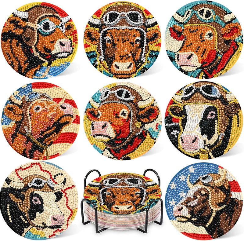 DOTZSO 8 Pcs Pilot Diamond Art Coaster Kits with Holder,Diamond Painting Coasters for Adults Beginners,Home Decor Abstract,Fun Gifts for Women - Image 1